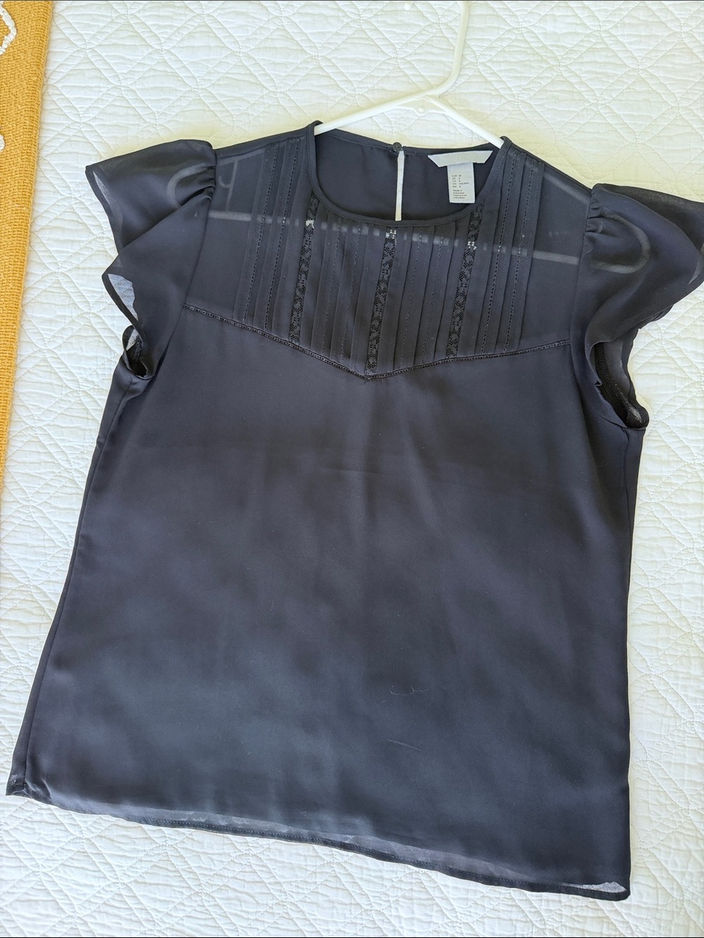 H&M Black Chiffon Pintuck Flutter Sleeve Blouse